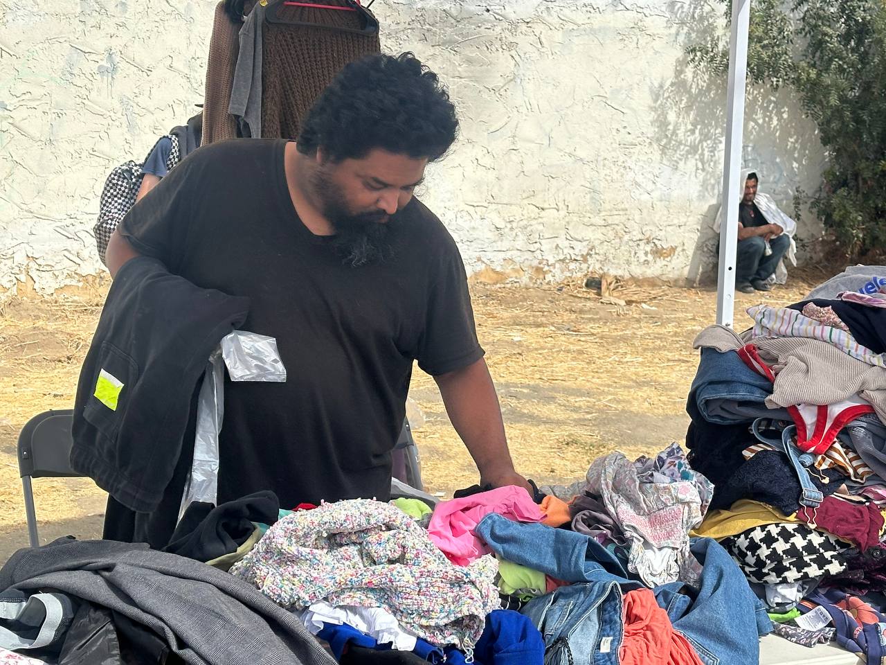 Clothing laid out for distribution